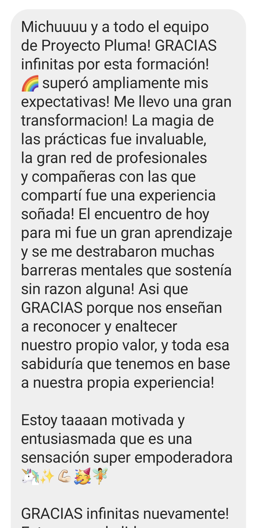 Captura de testimonio de alumna de Coaching Holístico