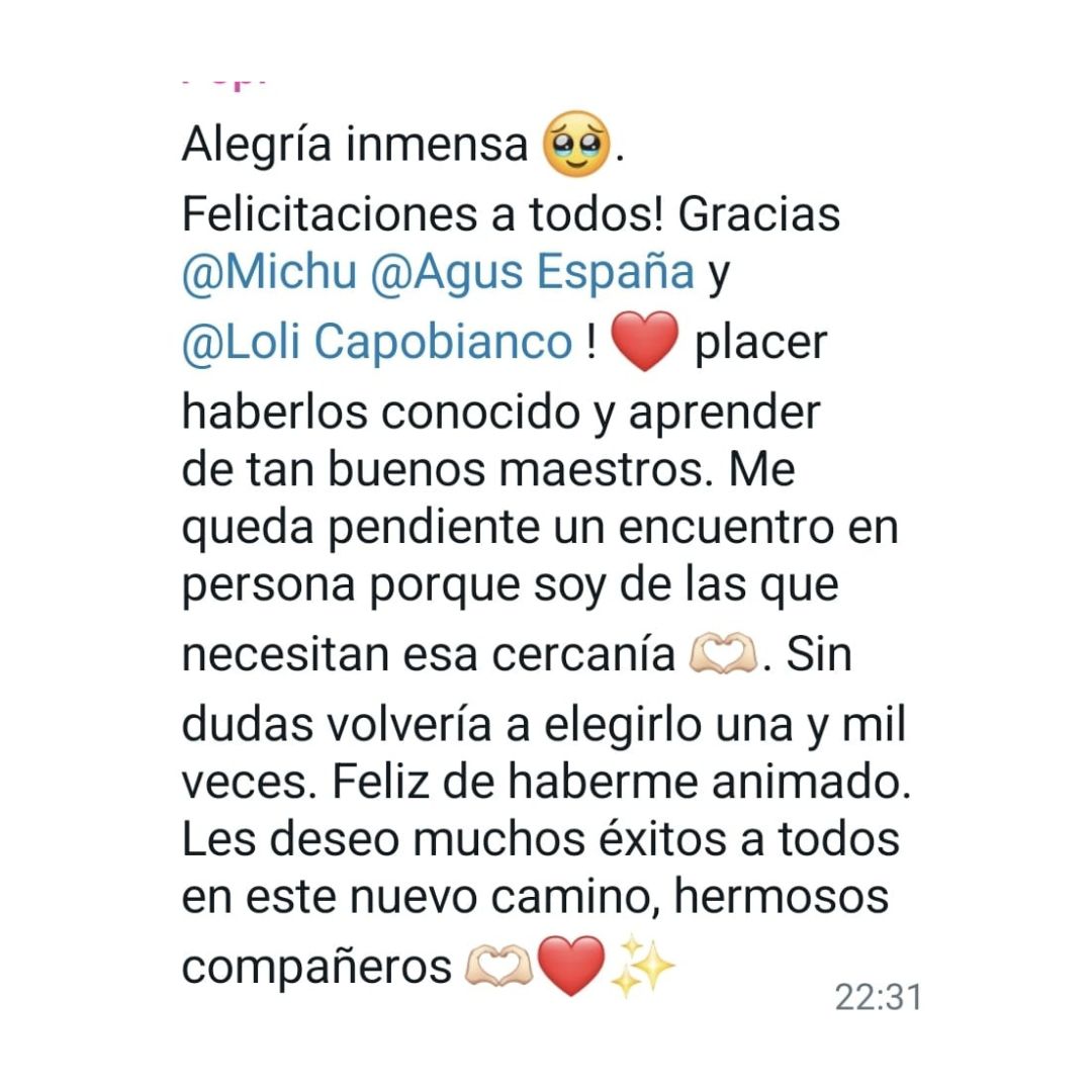Captura de testimonio de alumna de Coaching Holístico