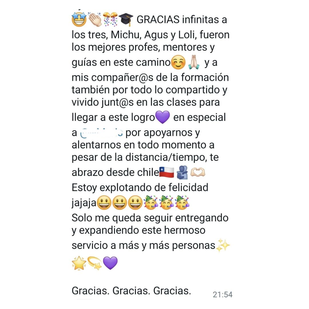 Captura de testimonio de alumna de Coaching Holístico