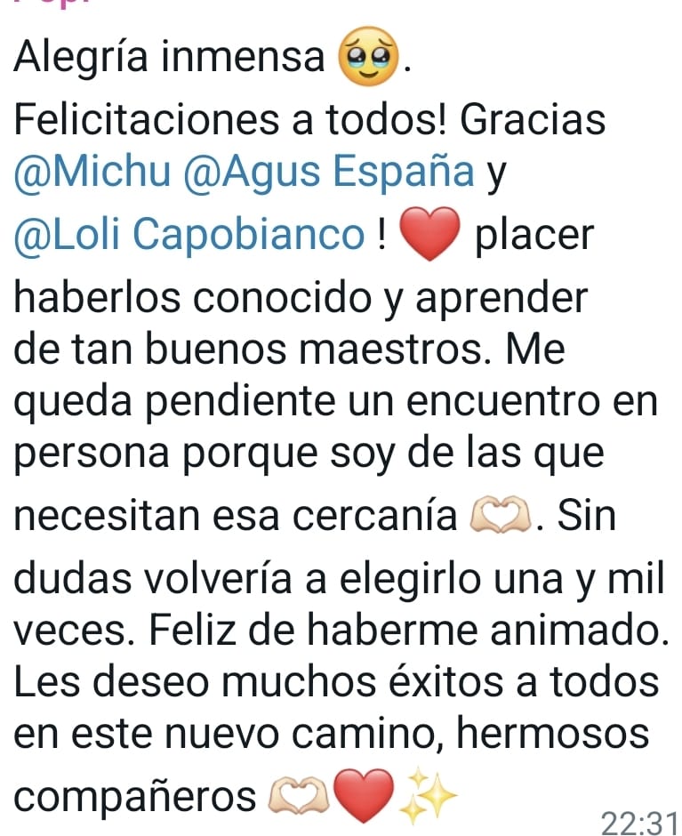 Captura de testimonio de alumna de Coaching Holístico