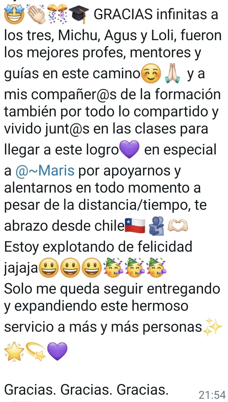 Captura de testimonio de alumna de Coaching Holístico