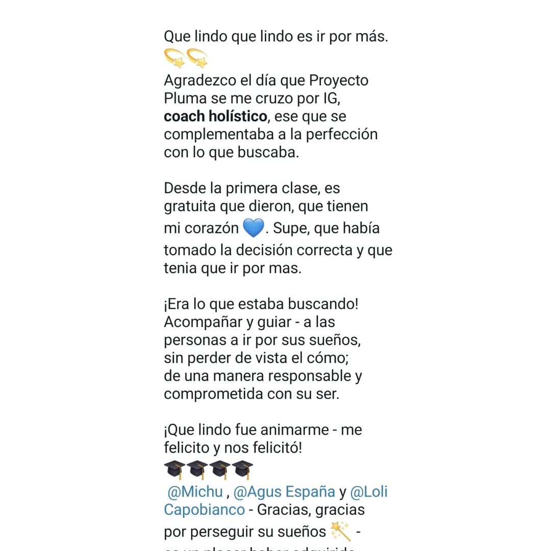 Captura de testimonio de alumna de Coaching Holístico